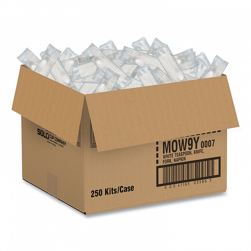 Regal Mediumweight Cutlery Kit, Individually Wrapped, Fork/Knife/Napkin/Spoon, Plastic, White, 250/Carton (MOW9Y0007)
