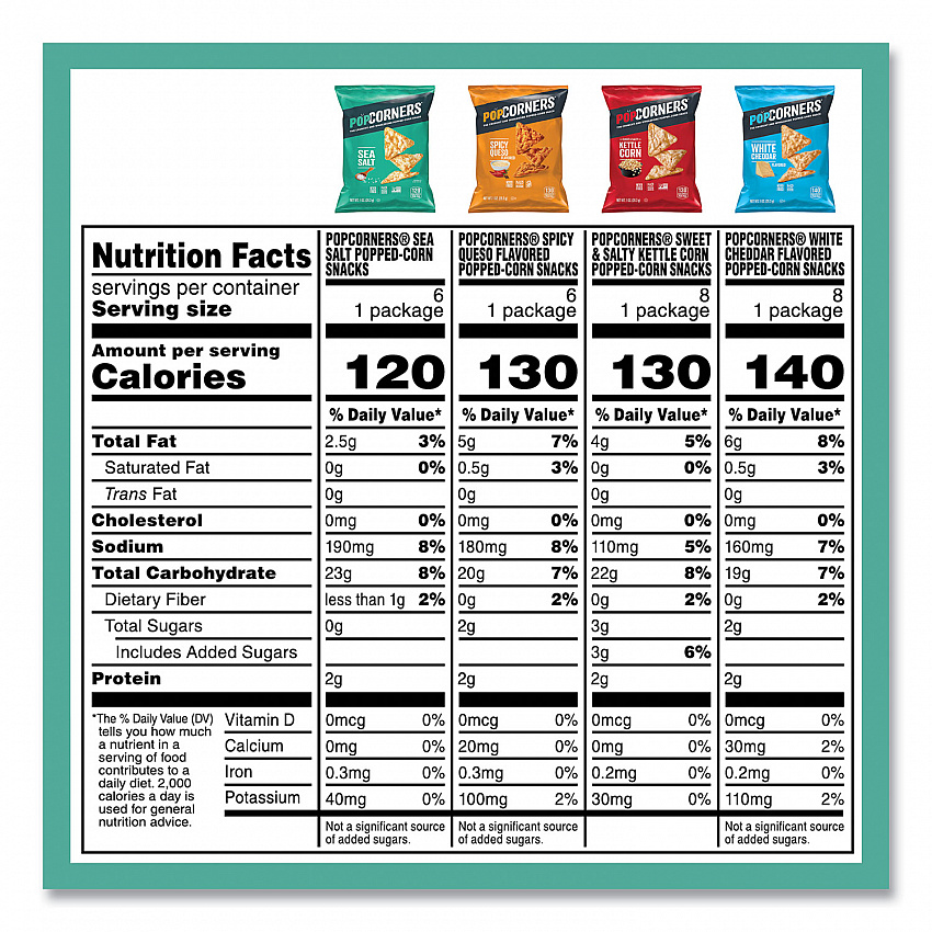 Popped Corn Chips Snacks Variety Pack, Assorted Flavors, 1 oz Bag, 28/Pack (22002179)