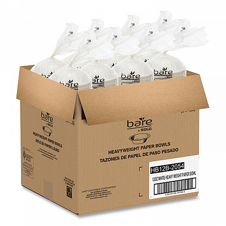 Bare Eco-Forward Clay-Coated Paper Dinnerware, ProPlanet Seal, Bowl, 12 oz, White, 125/Bag, 8 Bags/Carton (HB12B)
