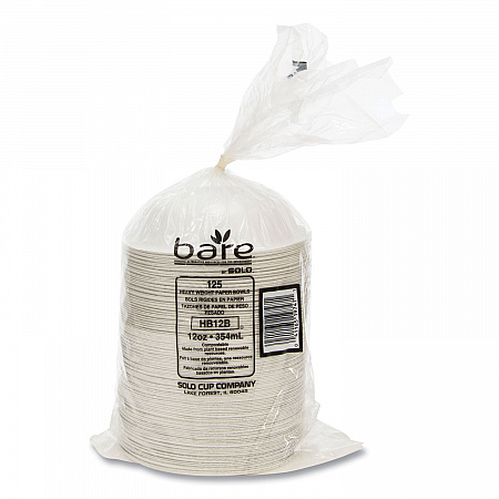 Bare Eco-Forward Clay-Coated Paper Dinnerware, ProPlanet Seal, Bowl, 12 oz, White, 125/Bag, 8 Bags/Carton (HB12B)