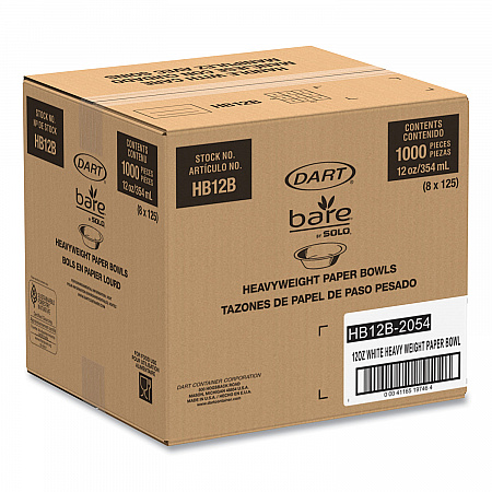 Bare Eco-Forward Clay-Coated Paper Dinnerware, ProPlanet Seal, Bowl, 12 oz, White, 125/Bag, 8 Bags/Carton (HB12B)