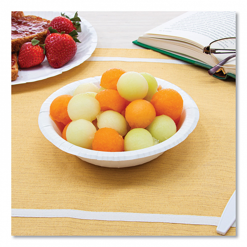 Bare Eco-Forward Clay-Coated Paper Dinnerware, ProPlanet Seal, Bowl, 12 oz, White, 125/Bag, 8 Bags/Carton (HB12B)