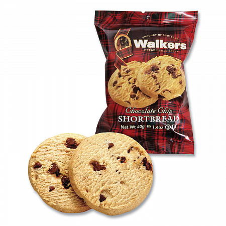 Shortbread Cookies, Chocolate Chip, 1.4 oz Pack, 2/Pack, 20 Packs/Box (1537D)