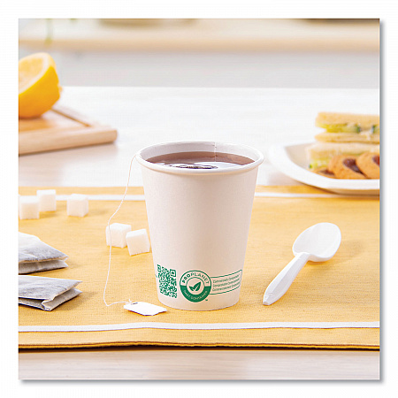 Compostable Paper Hot Cups, ProPlanet Seal, 8 oz, White/Green, 1,000/Carton (378PLAPLANET)