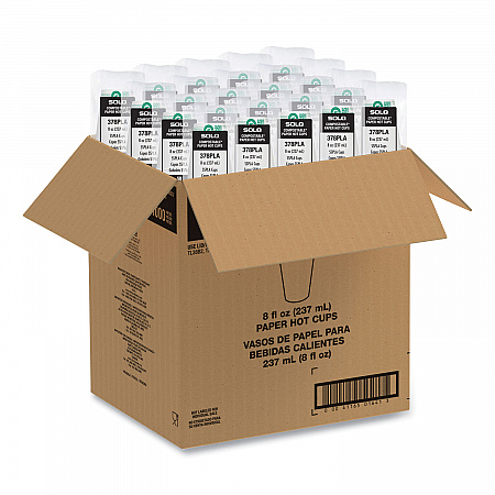 Compostable Paper Hot Cups, ProPlanet Seal, 8 oz, White/Green, 1,000/Carton (378PLAPLANET)