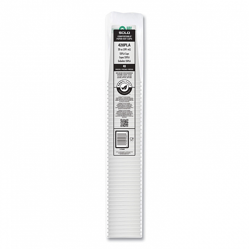 Compostable Paper Hot Cups, ProPlanet Seal, 20 oz, White/Green, 600/Carton (420PLAPLANET)