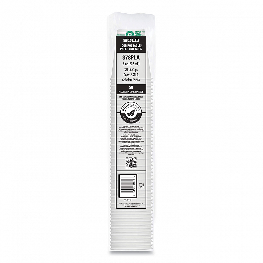 Compostable Paper Hot Cups, ProPlanet Seal, 8 oz, White/Green, 1,000/Carton (378PLAPLANET)
