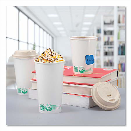 Compostable Paper Hot Cups, ProPlanet Seal, 20 oz, White/Green, 600/Carton (420PLAPLANET)