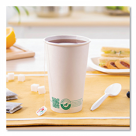 Compostable Paper Hot Cups, ProPlanet Seal, 16 oz, White/Green, 1,000/Carton (316PLAPLANET)