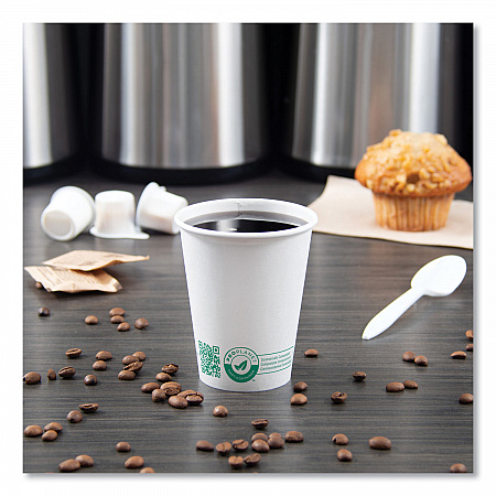 Compostable Paper Hot Cups, ProPlanet Seal, 8 oz, White/Green, 1,000/Carton (378PLAPLANET)