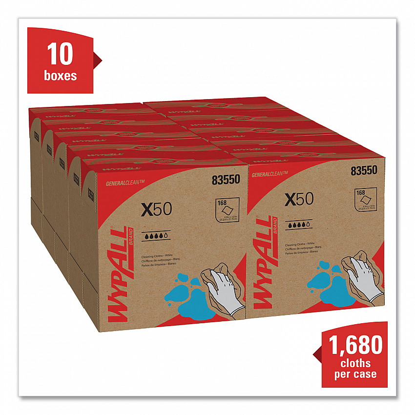 X50 Cloths, POP-UP Box, 12.5 x 9.1, White, 168/Box, 10 Boxes/Carton (83550)