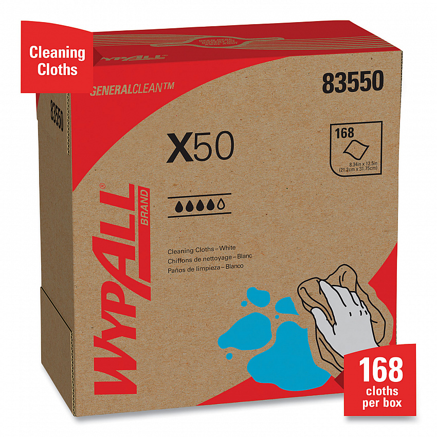 X50 Cloths, POP-UP Box, 12.5 x 9.1, White, 168/Box, 10 Boxes/Carton (83550)
