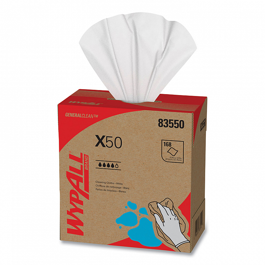 X50 Cloths, POP-UP Box, 12.5 x 9.1, White, 168/Box, 10 Boxes/Carton (83550)