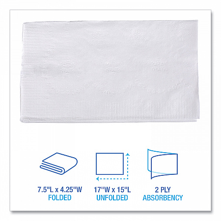 1/8-Fold Dinner Napkins, 2-Ply, 15 x 17, White, 150/Pack, 20 Packs/Carton (8321W)