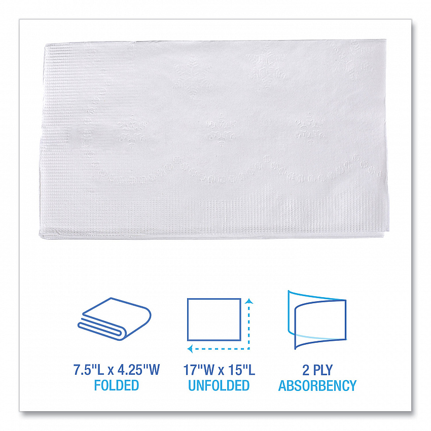 1/8-Fold Dinner Napkins, 2-Ply, 15 x 17, White, 150/Pack, 20 Packs/Carton (8321W)