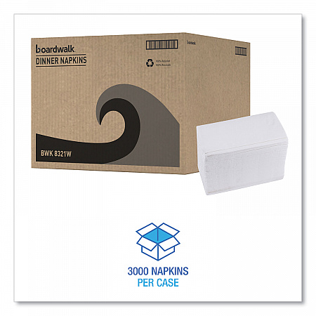 1/8-Fold Dinner Napkins, 2-Ply, 15 x 17, White, 150/Pack, 20 Packs/Carton (8321W)