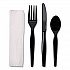 Four-Piece Cutlery Kit, Heavyweight, Fork/Knife/Napkin/Spoon, Plastic, Black, 250/Carton (FKTNHWPSBLA)