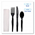 Four-Piece Cutlery Kit, Heavyweight, Fork/Knife/Napkin/Spoon, Plastic, Black, 250/Carton (FKTNHWPSBLA)