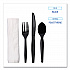 Four-Piece Cutlery Kit, Mediumweight, Fork/Knife/Napkin/Spoon, Plastic, Black, 250/Carton (FKTNMWPSBLA)