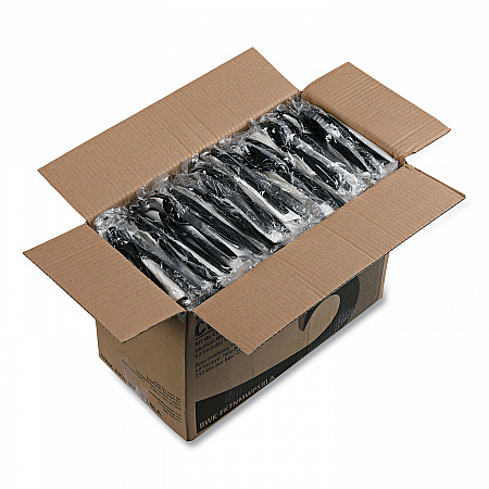 Four-Piece Cutlery Kit, Mediumweight, Fork/Knife/Napkin/Spoon, Plastic, Black, 250/Carton (FKTNMWPSBLA)