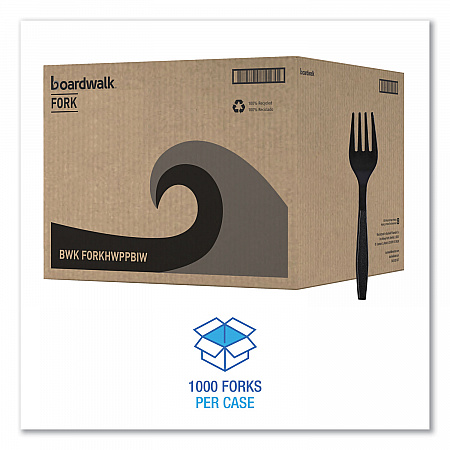 Heavyweight Wrapped Polypropylene Cutlery, Fork, Plastic, Black, 1,000/Carton (FORKHWPPBIW)