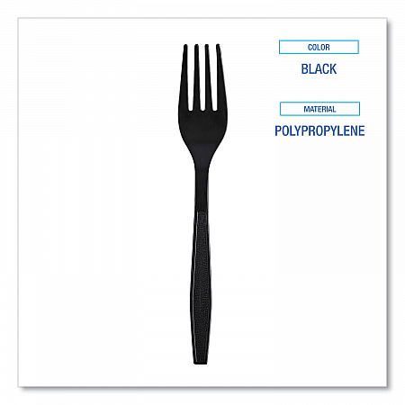 Heavyweight Wrapped Polypropylene Cutlery, Fork, Plastic, Black, 1,000/Carton (FORKHWPPBIW)