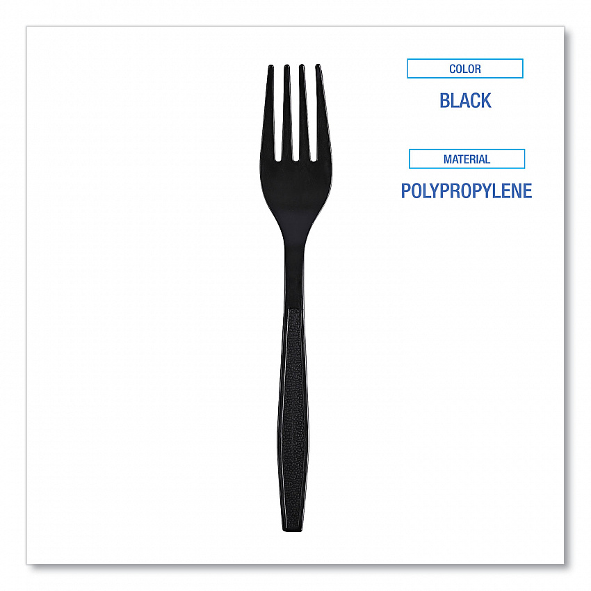 Heavyweight Wrapped Polypropylene Cutlery, Fork, Plastic, Black, 1,000/Carton (FORKHWPPBIW)