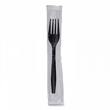 Heavyweight Wrapped Polypropylene Cutlery, Fork, Plastic, Black, 1,000/Carton (FORKHWPPBIW)