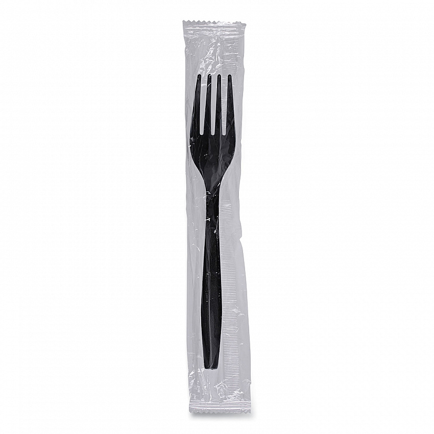 Heavyweight Wrapped Polypropylene Cutlery, Fork, Plastic, Black, 1,000/Carton (FORKHWPPBIW)