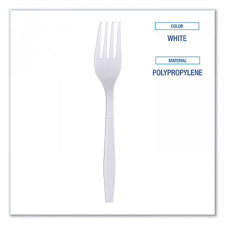 Heavyweight Wrapped Polypropylene Cutlery, Fork, Plastic, White, 1,000/Carton (FORKHWPPWIW)
