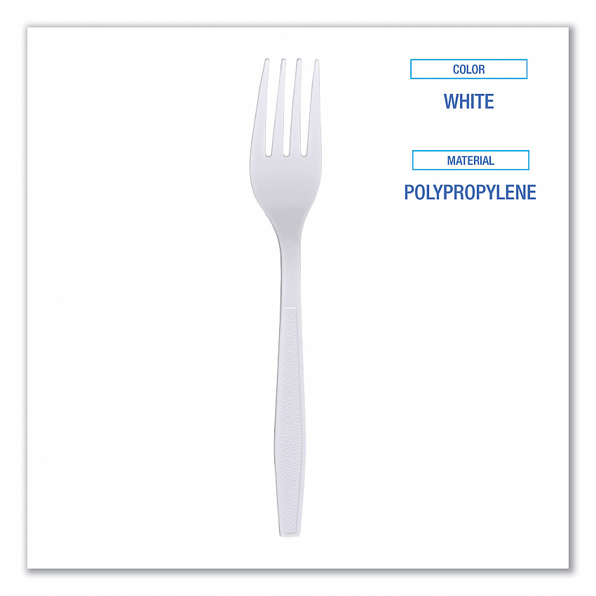 Heavyweight Wrapped Polypropylene Cutlery, Fork, Plastic, White, 1,000/Carton (FORKHWPPWIW)