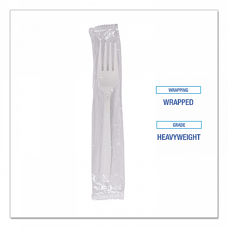 Heavyweight Wrapped Polypropylene Cutlery, Fork, Plastic, White, 1,000/Carton (FORKHWPPWIW)
