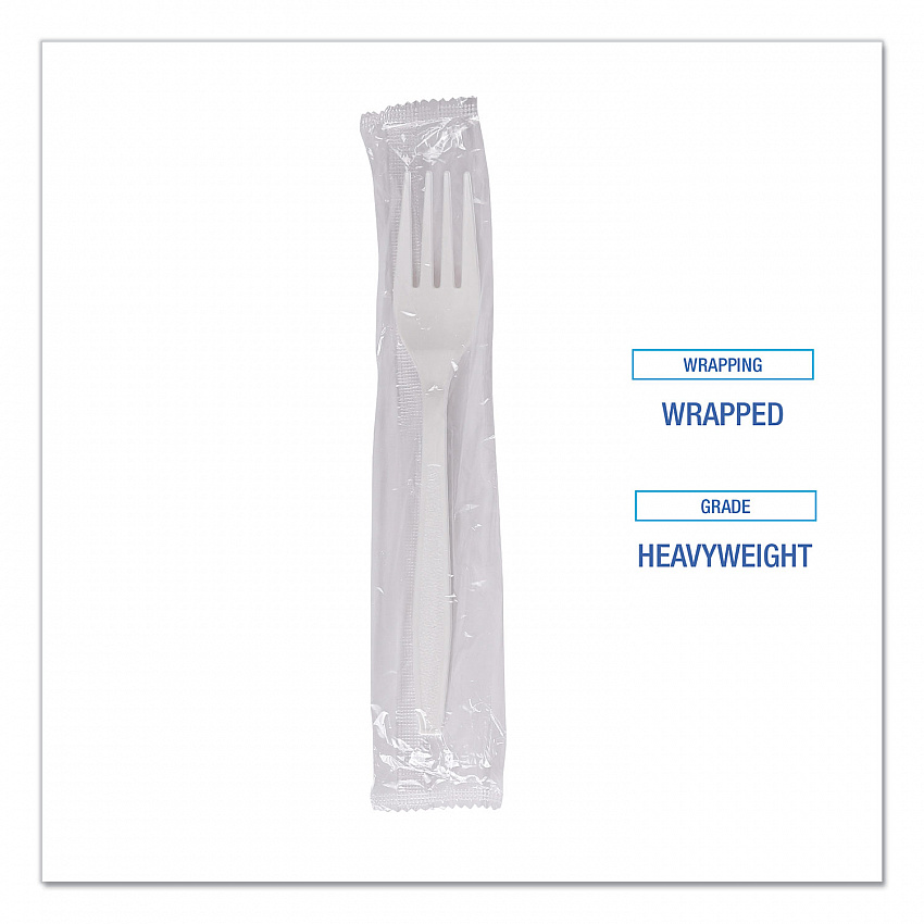 Heavyweight Wrapped Polypropylene Cutlery, Fork, Plastic, White, 1,000/Carton (FORKHWPPWIW)