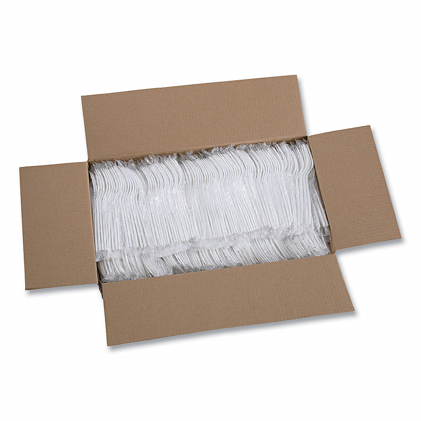 Heavyweight Wrapped Polypropylene Cutlery, Fork, Plastic, White, 1,000/Carton (FORKHWPPWIW)