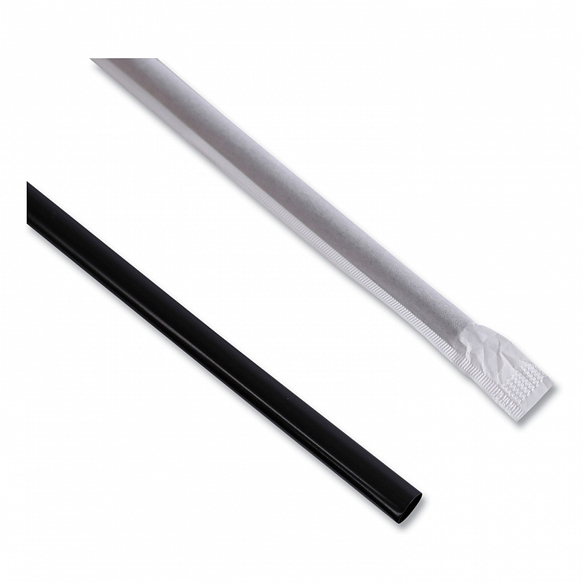 Wrapped Jumbo Straws, 7.75", Polypropylene, Black, 250/Pack, 50 Packs/Carton (JSTW775B)