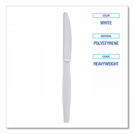 Heavyweight Polystyrene Cutlery, Knife, Plastic, White, 1,000/Carton (KNIFEHW)