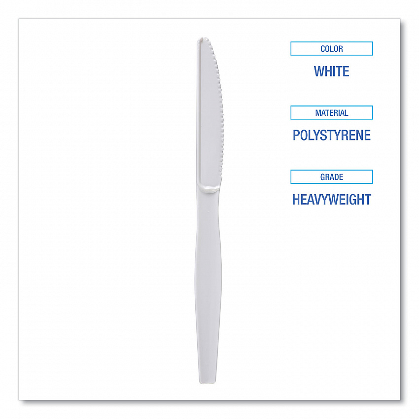 Heavyweight Polystyrene Cutlery, Knife, Plastic, White, 1,000/Carton (KNIFEHW)