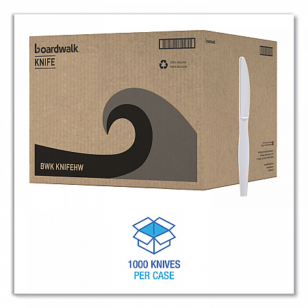 Heavyweight Polystyrene Cutlery, Knife, Plastic, White, 1,000/Carton (KNIFEHW)