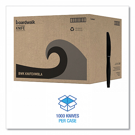 Heavyweight Polystyrene Cutlery, Knife, Plastic, Black, 1,000/Carton (KNIFEHWBLA)