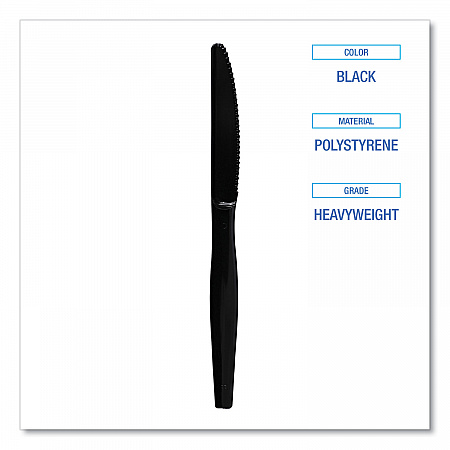 Heavyweight Polystyrene Cutlery, Knife, Plastic, Black, 1,000/Carton (KNIFEHWBLA)