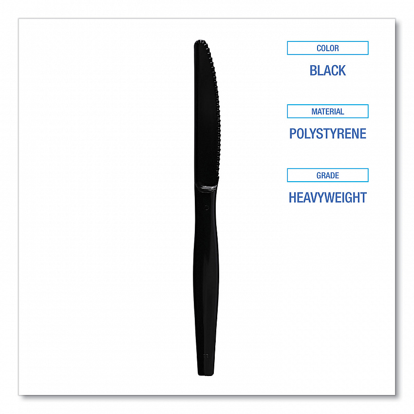 Heavyweight Polystyrene Cutlery, Knife, Plastic, Black, 1,000/Carton (KNIFEHWBLA)