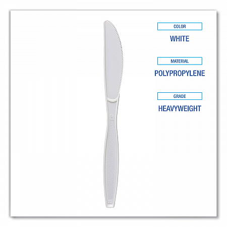 Heavyweight Polypropylene Cutlery, Knife, Plastic, White, 1,000/Carton (KNIFEHWPPWH)