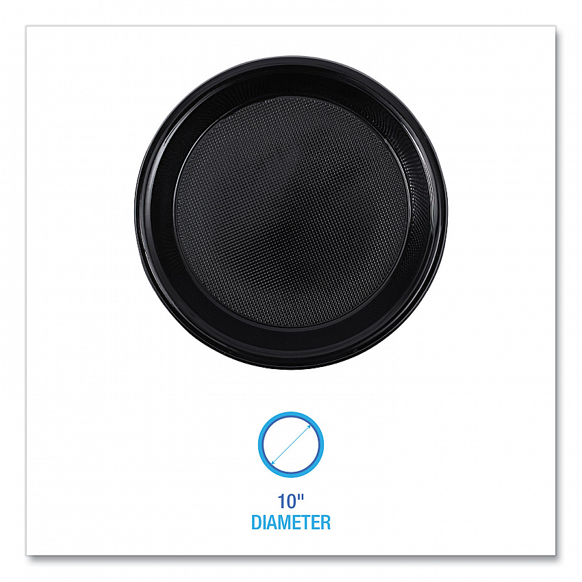 Hi-Impact Plastic Dinnerware, Plate, 10" dia, Black, 125/Sleeve, 4 Sleeves/Carton (PLHIPS10BL)