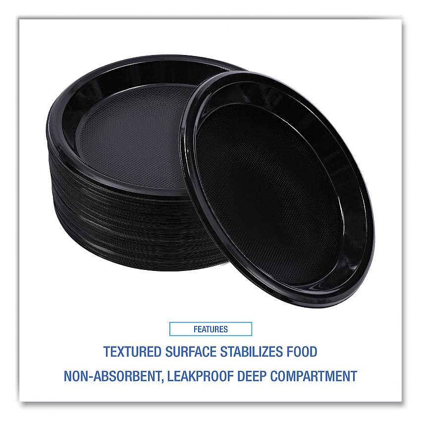 Hi-Impact Plastic Dinnerware, Plate, 10" dia, Black, 125/Sleeve, 4 Sleeves/Carton (PLHIPS10BL)