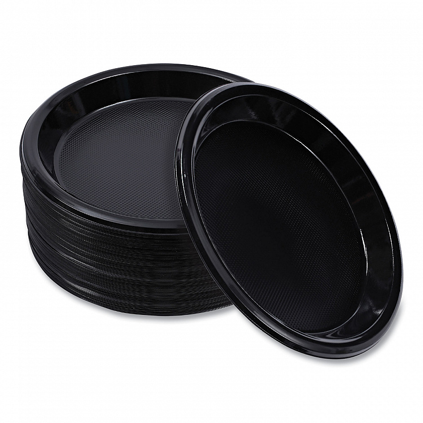 Hi-Impact Plastic Dinnerware, Plate, 10" dia, Black, 125/Sleeve, 4 Sleeves/Carton (PLHIPS10BL)
