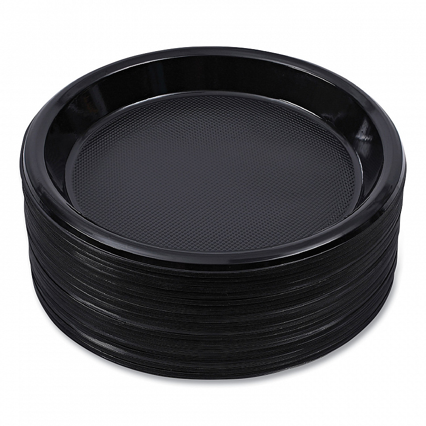 Hi-Impact Plastic Dinnerware, Plate, 10" dia, Black, 125/Sleeve, 4 Sleeves/Carton (PLHIPS10BL)