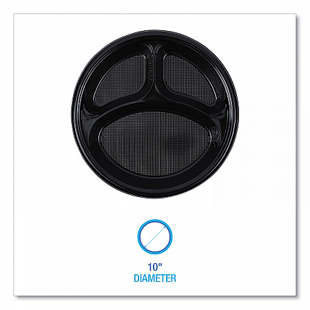 Hi-Impact Plastic Dinnerware, 3-Compartment Plate, 10