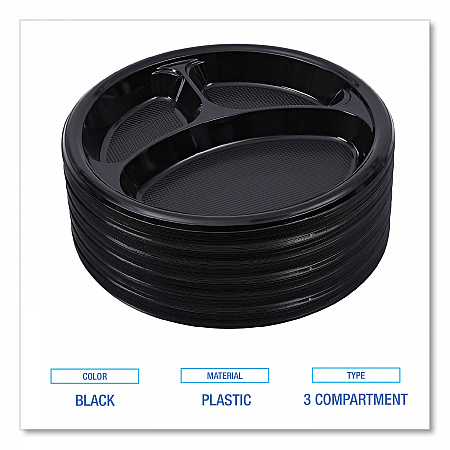 Hi-Impact Plastic Dinnerware, 3-Compartment Plate, 10