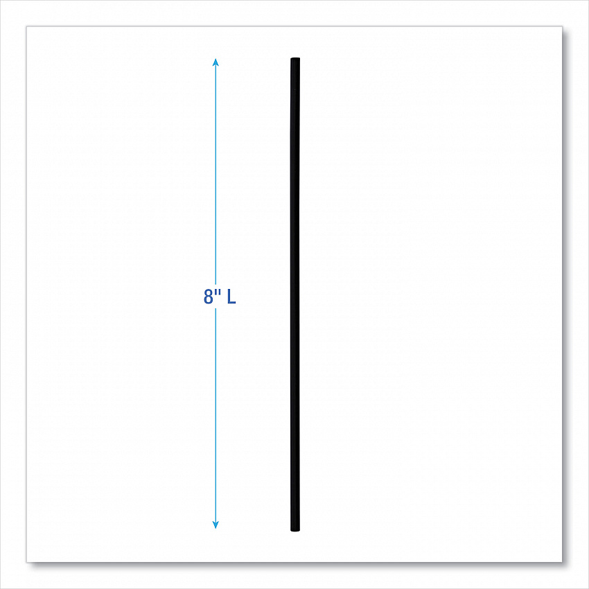 Cocktail Straws, 8", Polypropylene, Black, 500/Pack, 10 Packs/Carton (SLSTUBL)