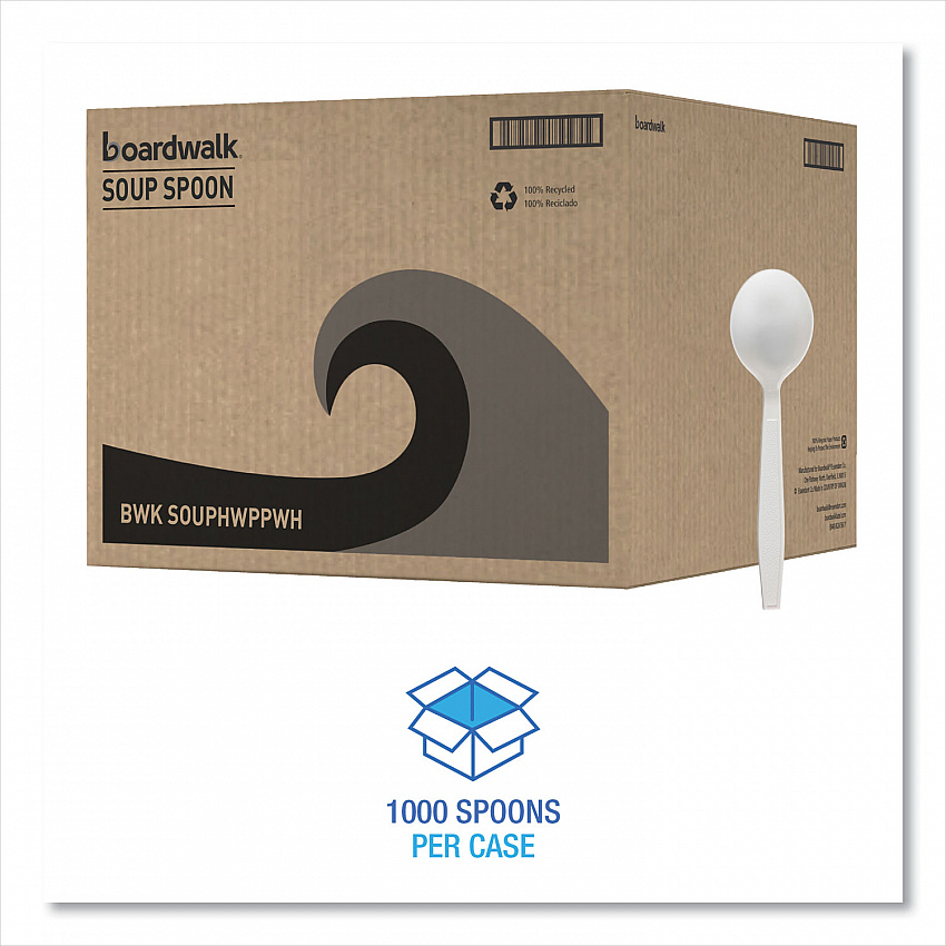Heavyweight Polypropylene Cutlery, Soup Spoon, Plastic, White, 1,000/Carton (SOUPHWPPWH)